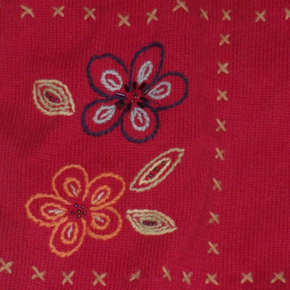 Alfred Dunner Women's Red Flower Embroidered Padded Cardigan Sweater Size Large - Picture 6 of 13